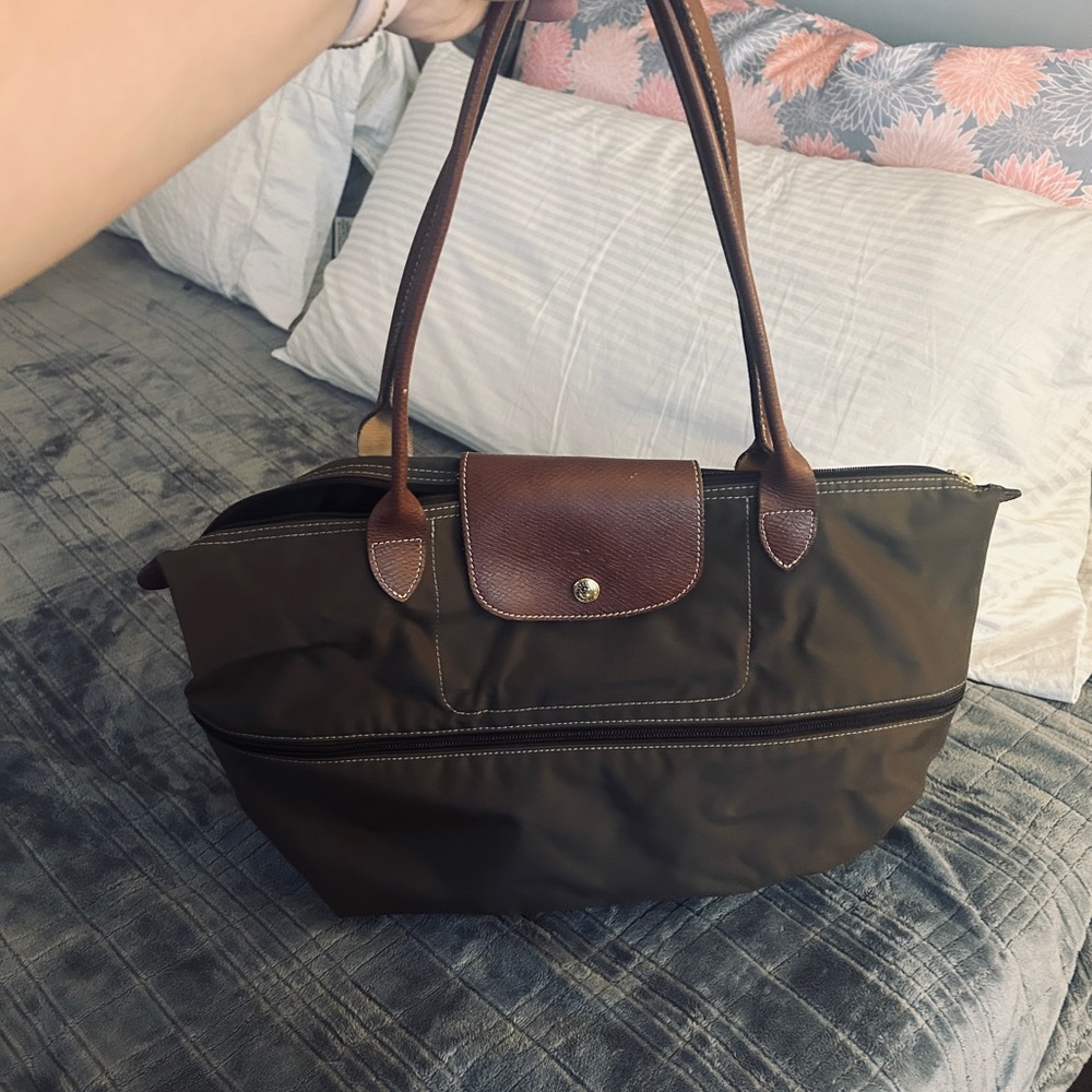 Longchamp Dark Brown Expandable Tote Bag